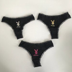 Playboy black set of 3 thong underwear lingerie